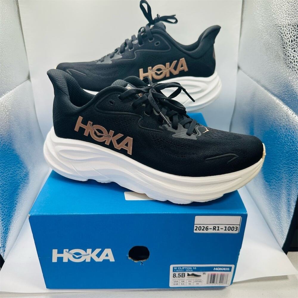 HOKA Clifton 10 Black Rose Gold Sneakers 1162031-BRGL Womens Size 8.5